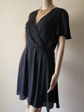 Express Black Wrap V-Neck Flutter Sleeve Mini Dress